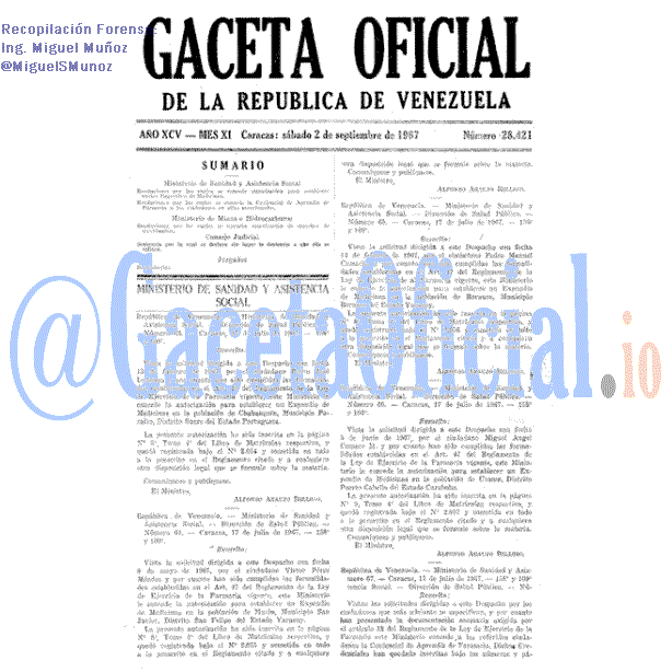 Gaceta Oficial 28421 del 2 Septiembre 1967