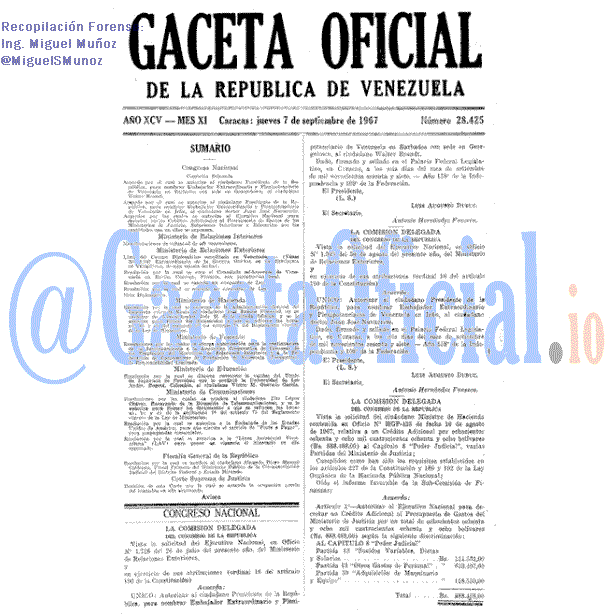 Gaceta Oficial 28425 del 7 Septiembre 1967
