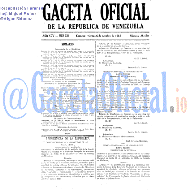 Gaceta Oficial 28450 del 6 Octubre 1967