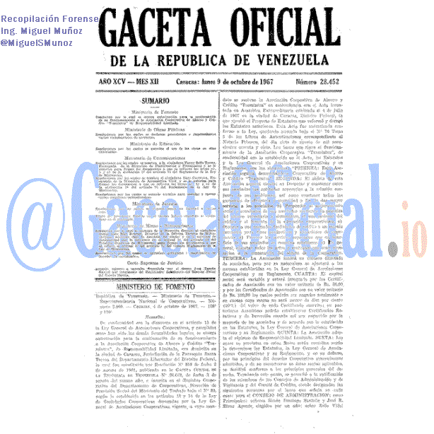 Gaceta Oficial 28452 del 9 Octubre 1967