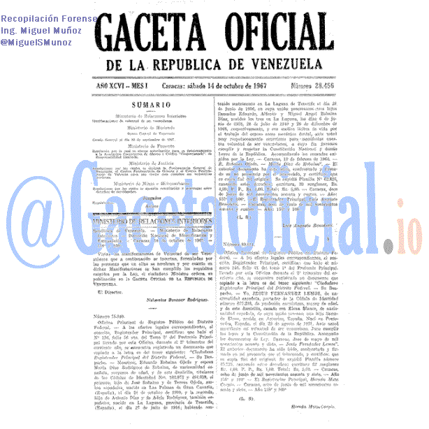 Gaceta Oficial 28456 del 14 Octubre 1967