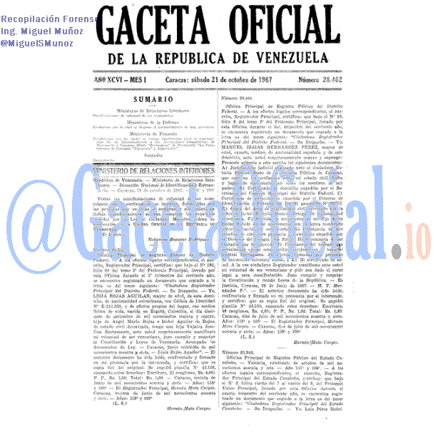 Gaceta Oficial 28462 del 21 Octubre 1967