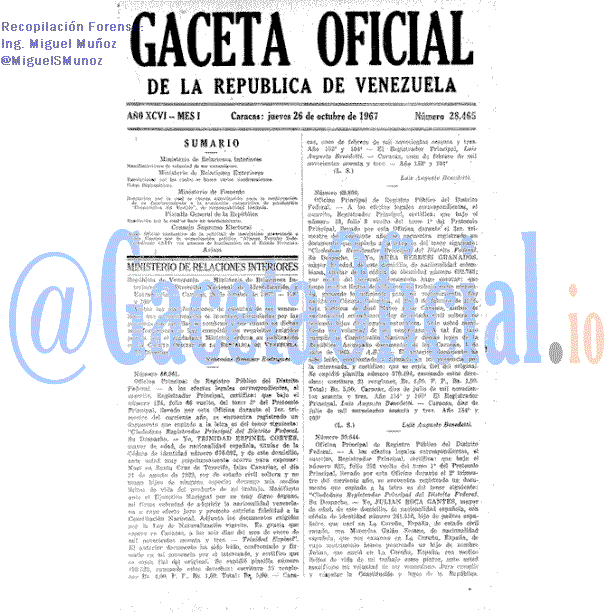 Gaceta Oficial 28465 del 26 Octubre 1967