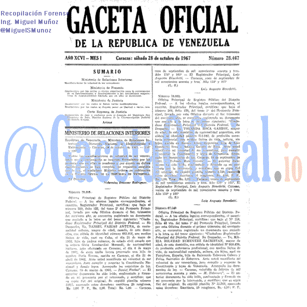 Gaceta Oficial 28467 del 28 Octubre 1967