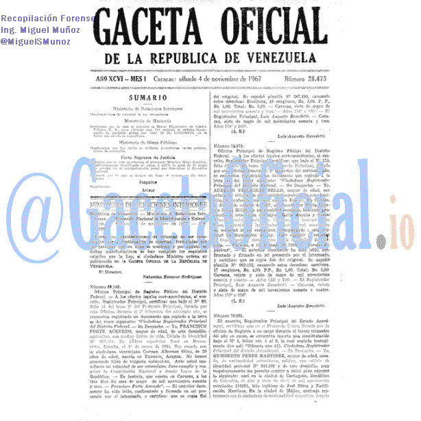 Gaceta Oficial 28473 del 4 Noviembre 1967