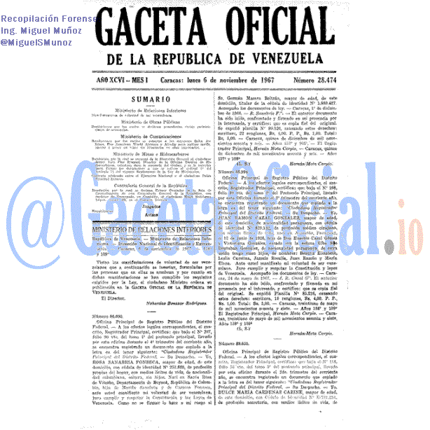 Gaceta Oficial 28474 del 6 Noviembre 1967