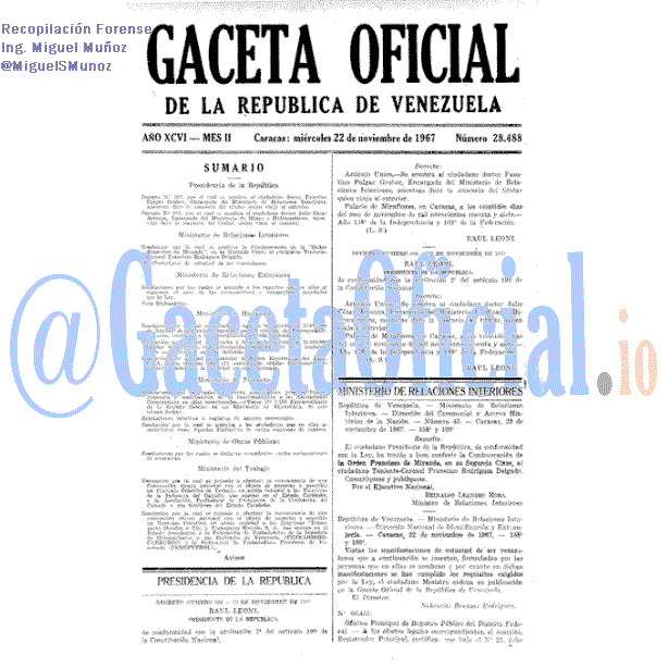 Gaceta Oficial 28488 del 22 Noviembre 1967