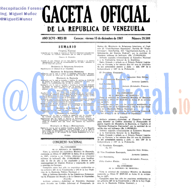Gaceta Oficial 28508 del 15 Diciembre 1967