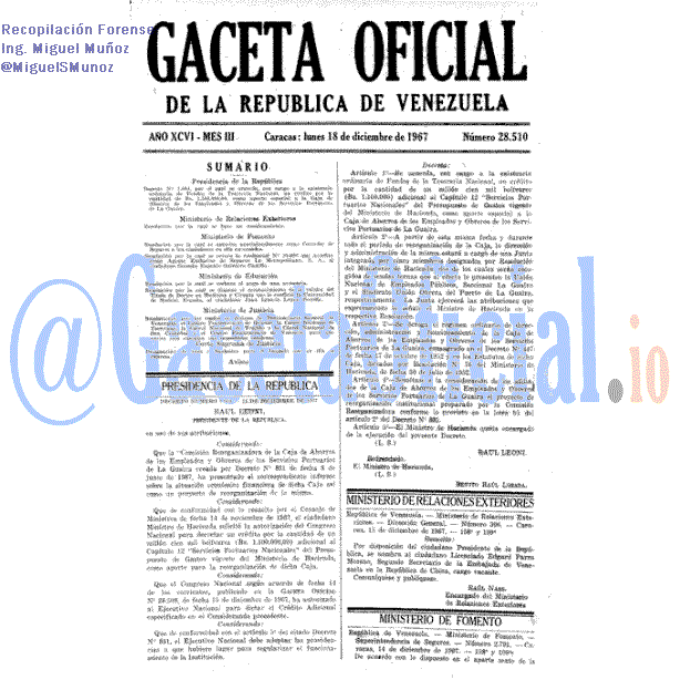 Gaceta Oficial 28510 del 18 Diciembre 1967