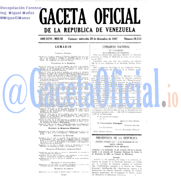 Gaceta Oficial 28512 del 20 Diciembre 1967