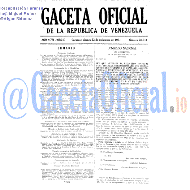 Gaceta Oficial 28514 del 22 Diciembre 1967