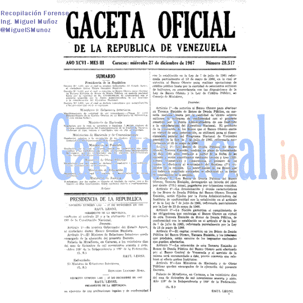 Gaceta Oficial 28517 del 27 Diciembre 1967