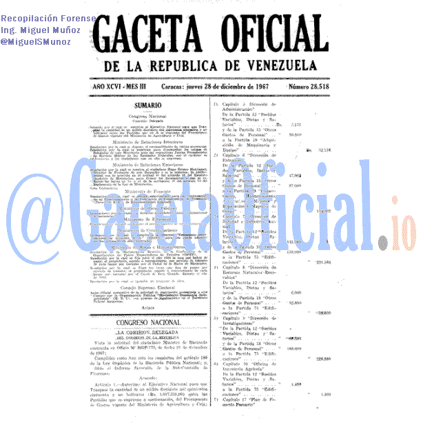 Gaceta Oficial 28518 del 28 Diciembre 1967