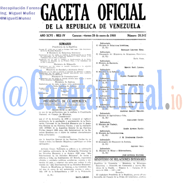 Gaceta Oficial 28542 del 26 Enero 1968