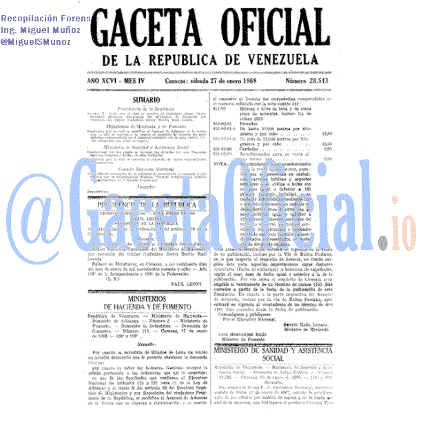 Gaceta Oficial 28543 del 27 Enero 1968