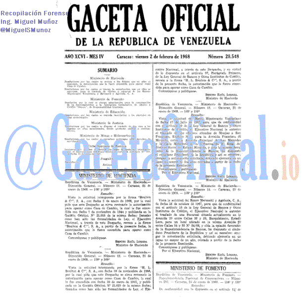Gaceta Oficial 28548 del 2 Febrero 1968