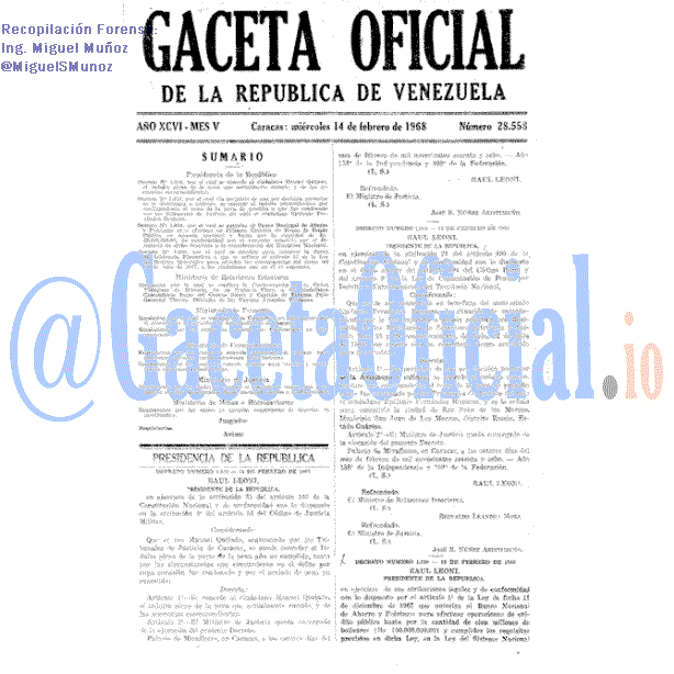 Gaceta Oficial 28558 del 14 Febrero 1968