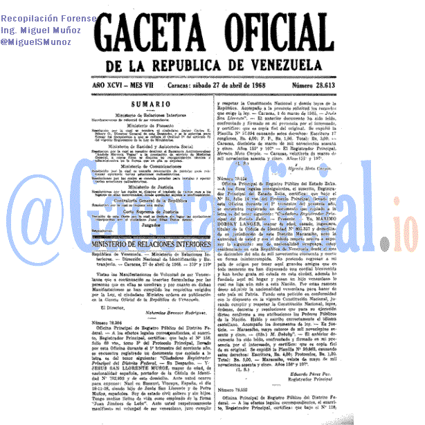 Gaceta Oficial 28613 del 27 Abril 1968