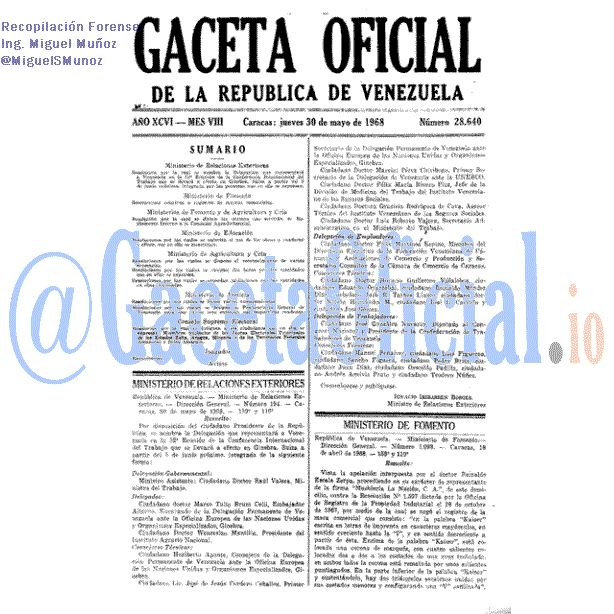 Gaceta Oficial 28640 del 30 Mayo 1968