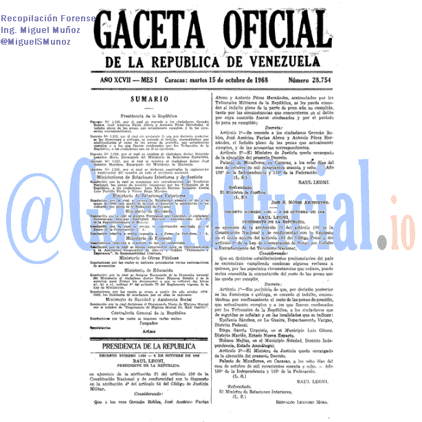 Gaceta Oficial 28754 del 15 Octubre 1968