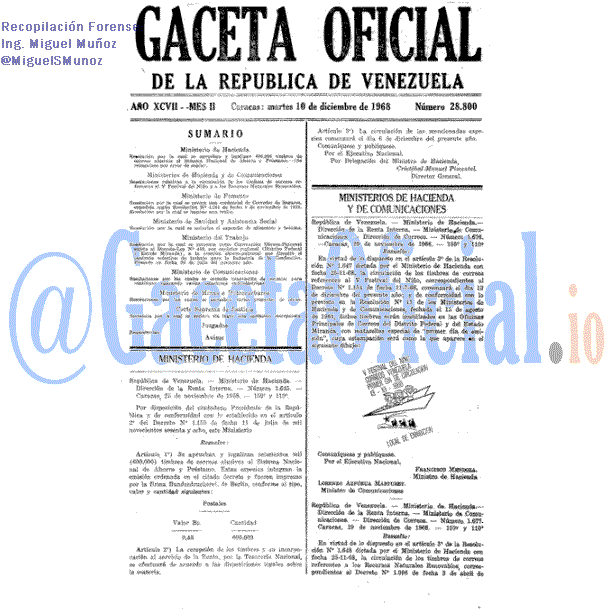 Gaceta Oficial 28800 del 10 Diciembre 1968