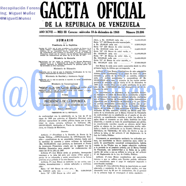 Gaceta Oficial 28806 del 18 Diciembre 1968