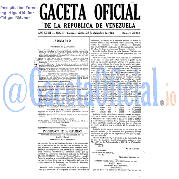 Gaceta Oficial 28812 del 27 Diciembre 1968