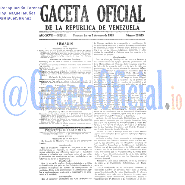 Gaceta Oficial 28815 del 2 Enero 1969
