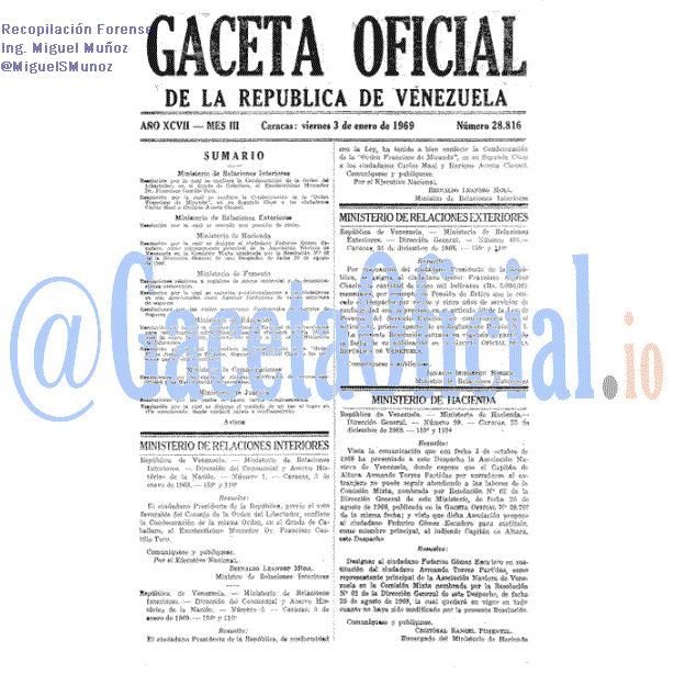 Gaceta Oficial 28816 del 3 Enero 1969