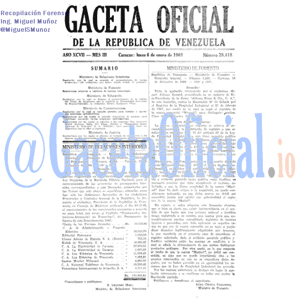 Gaceta Oficial 28818 del 6 Enero 1969