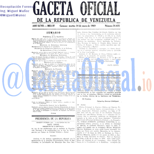 Gaceta Oficial 28825 del 14 Enero 1969