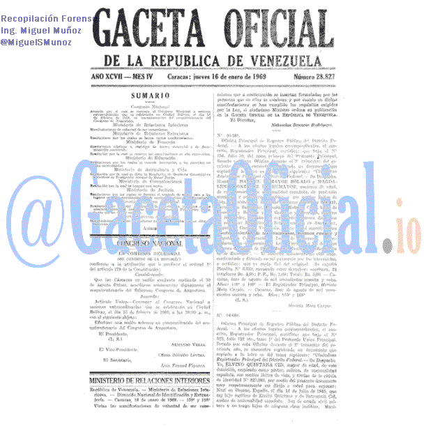 Gaceta Oficial 28827 del 16 Enero 1969