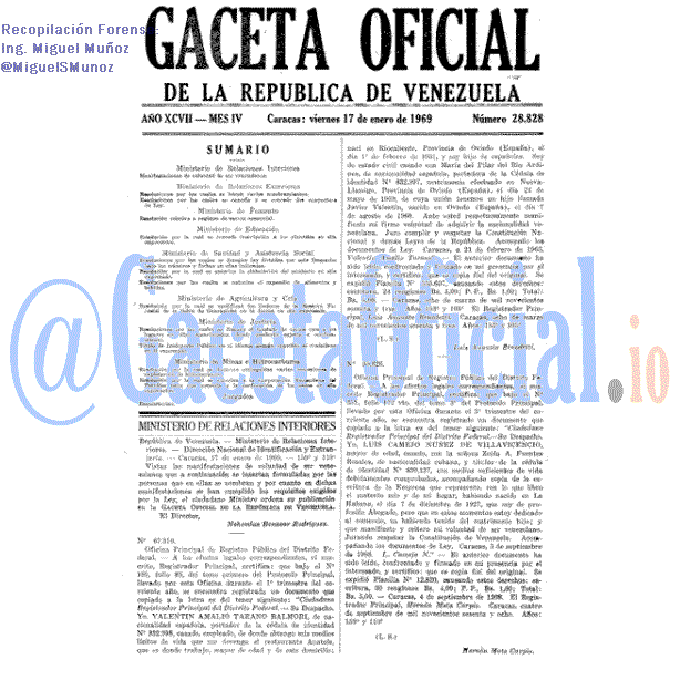 Gaceta Oficial 28828 del 17 Enero 1969