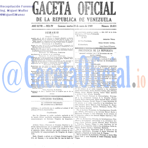 Gaceta Oficial 28831 del 21 Enero 1969