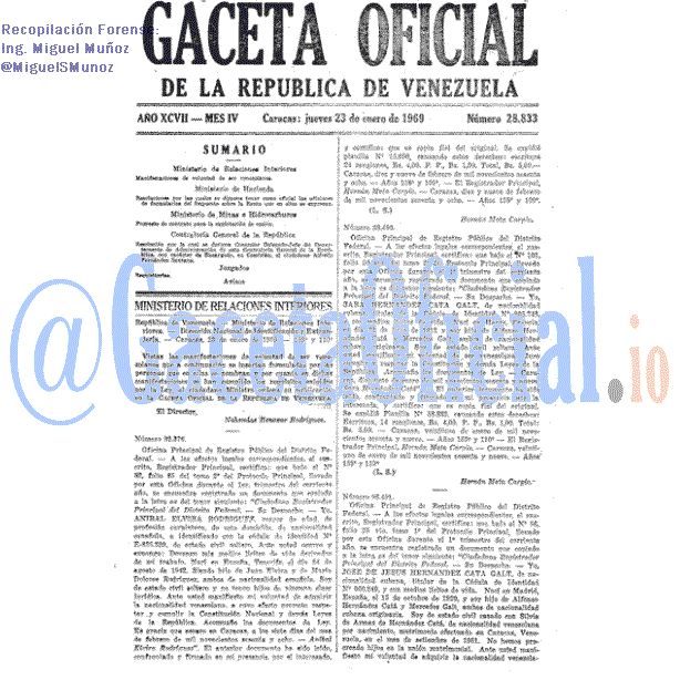 Gaceta Oficial 28833 del 23 Enero 1969