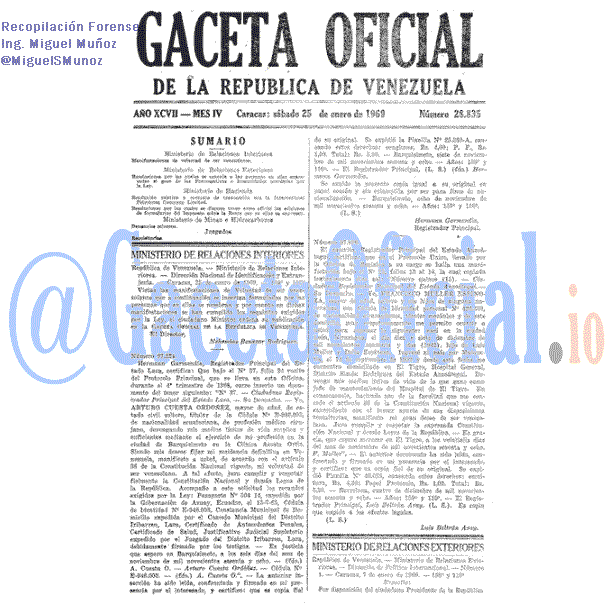 Gaceta Oficial 28835 del 25 Enero 1969