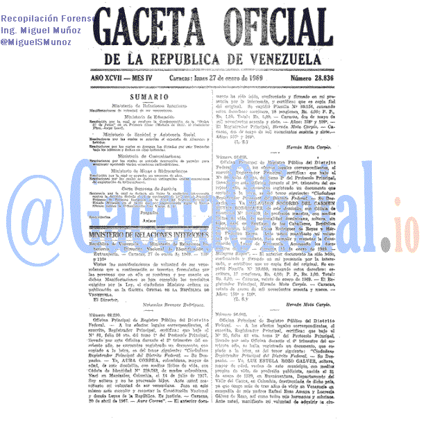 Gaceta Oficial 28836 del 27 Enero 1969
