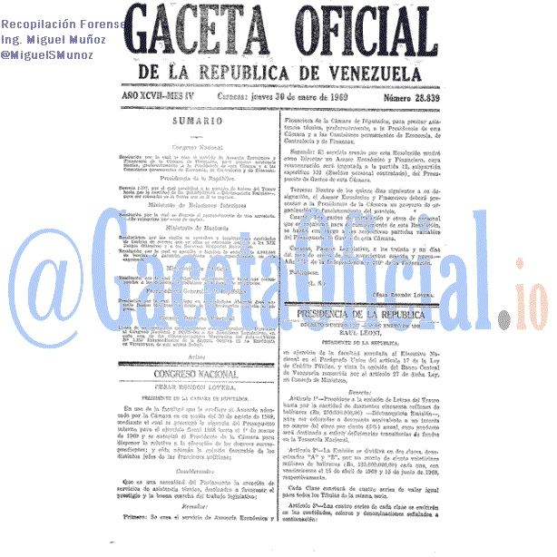Gaceta Oficial 28839 del 30 Enero 1969