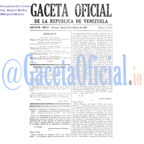Gaceta Oficial 28857 del 22 Febrero 1969
