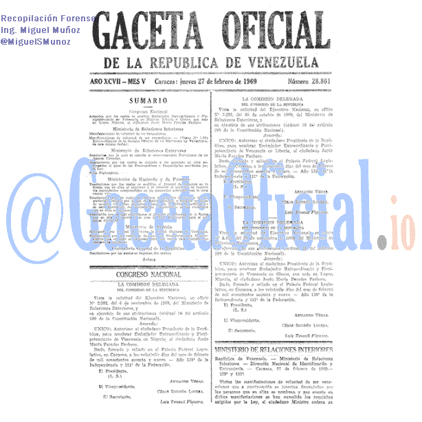 Gaceta Oficial 28861 del 27 Febrero 1969