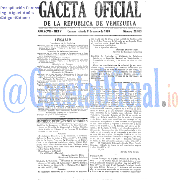 Gaceta Oficial 28863 del 1 Marzo 1969