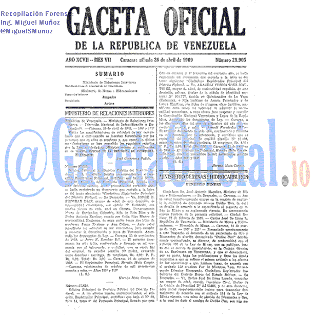 Gaceta Oficial 28905 del 26 Abril 1969
