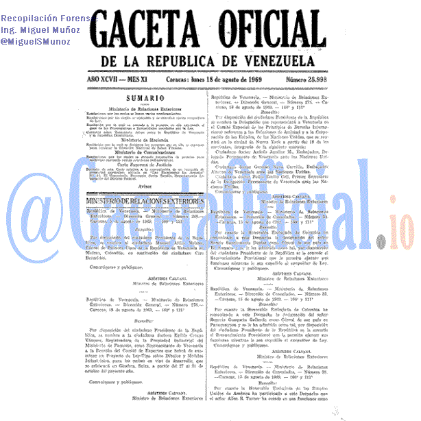 Gaceta Oficial 28998 del 18 Agosto 1969