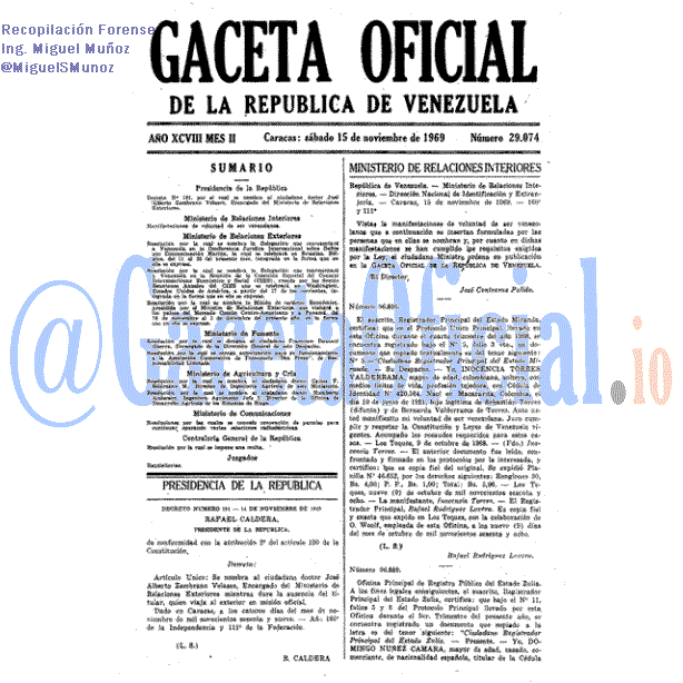 Gaceta Oficial 29074 del 15 Noviembre 1969