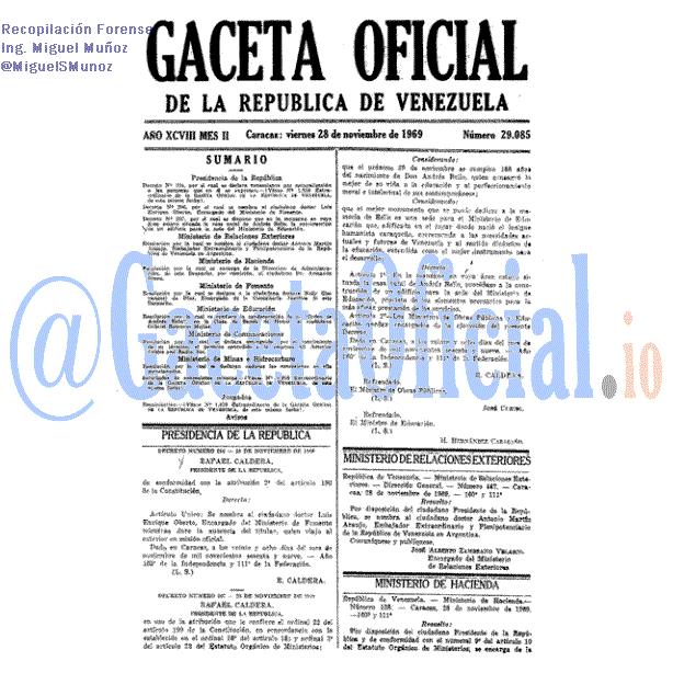 Gaceta Oficial 29085 del 28 Noviembre 1969