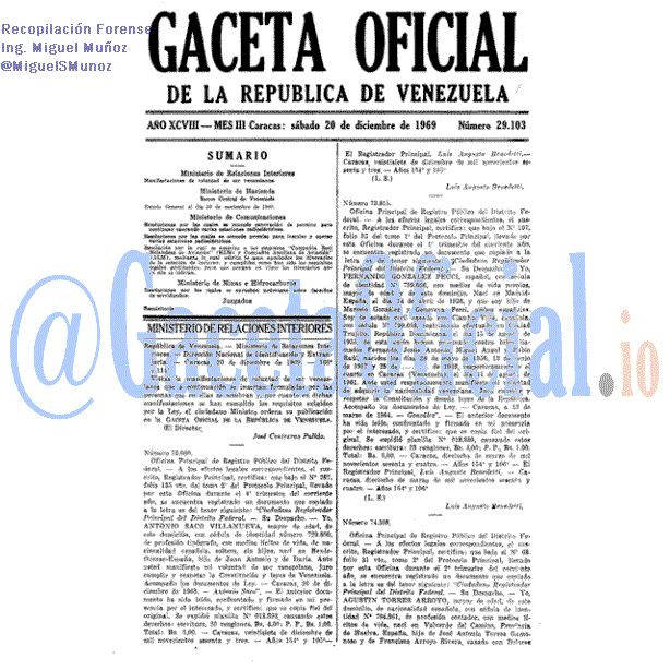 Gaceta Oficial 29103 del 20 Diciembre 1969