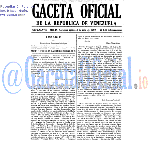 Gaceta Oficial 629 del 2 Julio 1960