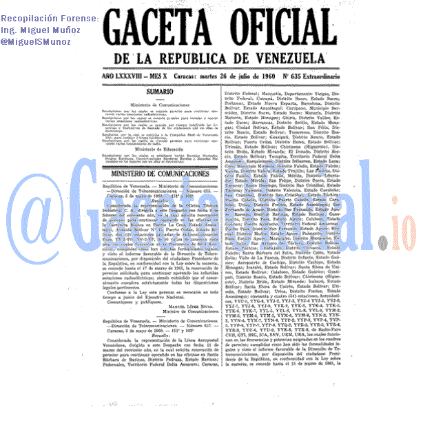 Gaceta Oficial 635 del 26 Julio 1960