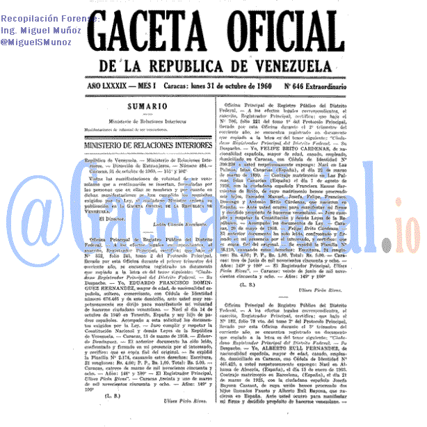 Gaceta Oficial 646 del 31 Octubre 1960