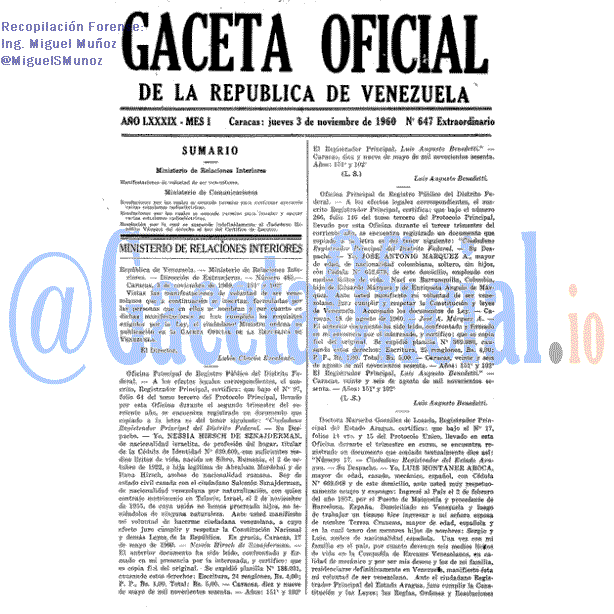 Gaceta Oficial 647 del 3 Noviembre 1960
